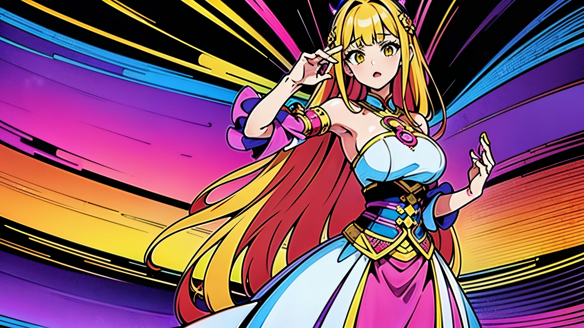 (masterpiece, top quality, best quality, official art, beautiful and aesthetic:1.2), (1girl:1.3), extremely detailed,(fractal art:1.2),colorful,highest detailed,(zentangle:1.2), (dynamic pose), (abstract background:1.5), (treditional dress:1.2), (shiny skin), (many colors:1.4), upper body