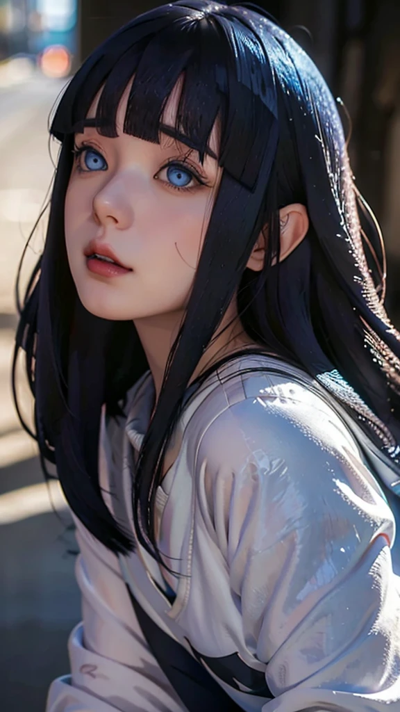 a close up of a person with long hair and a white clothes, uzumaki himawari, uzumaki himawari from anime boruto, as an anime character, perfect anime face, she has dark blue hair with bangs, female anime character, anime character, anime best girl, hime cut hairstyle, dark blue hair, (red glossy lips:1.3), blue eyes, smile, realistic, ultra detail, city background, (beautiful face:1.3)masterpiece, high quality, highly detailed, realistic, photorealistic, semi-realistic, portrait,
SUBJECT1woman, solo, DETAIL On the streets of Tokyo, model pose,
Soft blue eyes details, pretty nose details, realistic face, realistic body, realistic light, sweet smile expression, pink short skirt, long sleeves, hood, hoodie, pink skirt, bright yellow hoodie, himawari uzumaki, short hair, bangs , blue eyes, black hair, blunt bangs, scar on the face, two small rows of mustache marks on the right and left cheeks with a detailed and very detailed character