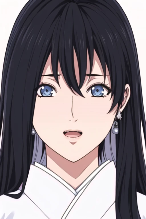 Simple white background,
Japanese clothes,  White kimono  , Wide sleeves, Long sleeves, 
blue eye, Black hair,bangs,Long hair,multicolored hair, 
, 20 years old,junior,beautiful long legs,beautiful body,
beautiful Nose,beautiful character design, perfect eye, perfect face,expressive eye,Perfect balance,
I'm watching the viewer,(Focus on her face), close your mouth, (chaste_big_eye:1.0),(light_laugh:0.3),
Official Art,  very detailed CG unity 8k wallpaper ,  perfect lighting,fancy, light_Front_face_lighting, white skin ,
(masterpiece:1.0),(best_quality:1.0), 초 high resolution,4K,ultra-detailed,
 Pictures from nighttime stress , 8k, HDR,  high resolution,  absurd :1.2,  Kodak Portra 400 , film grain,  Blurry background , Bokeh:1.2, Lens Flare, (vibrant_color:1.2),Professional photography,
(beautiful,크기가 big_chest:1.4), (beautiful_face:1.5),(small_waist),