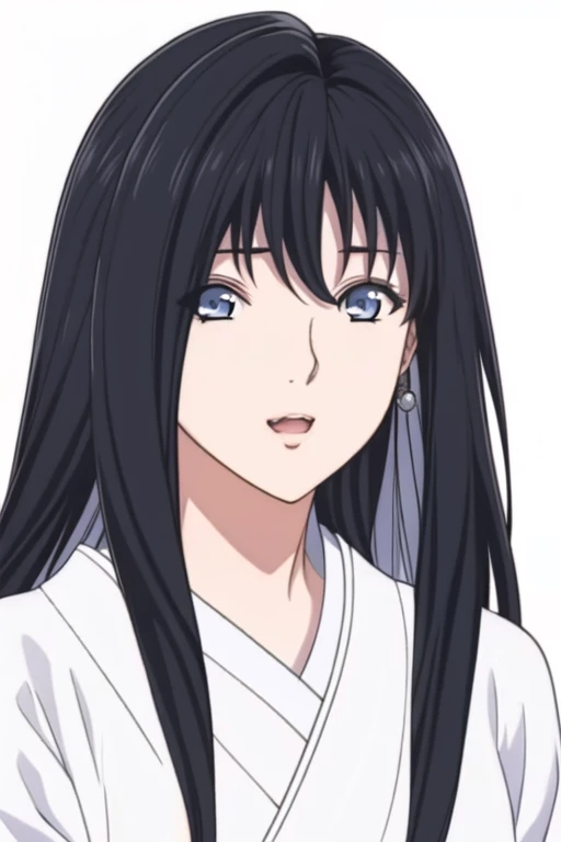 Simple white background,
Japanese clothes,  White kimono  , Wide sleeves, Long sleeves, 
blue eye, Black hair,bangs,Long hair,multicolored hair, 
, 20 years old,junior,beautiful long legs,beautiful body,
beautiful Nose,beautiful character design, perfect eye, perfect face,expressive eye,Perfect balance,
I'm watching the viewer,(Focus on her face), close your mouth, (chaste_big_eye:1.0),(light_laugh:0.3),
Official Art,  very detailed CG unity 8k wallpaper ,  perfect lighting,fancy, light_Front_face_lighting, white skin ,
(masterpiece:1.0),(best_quality:1.0), 초 high resolution,4K,ultra-detailed,
 Pictures from nighttime stress , 8k, HDR,  high resolution,  absurd :1.2,  Kodak Portra 400 , film grain,  Blurry background , Bokeh:1.2, Lens Flare, (vibrant_color:1.2),Professional photography,
(beautiful,크기가 big_chest:1.4), (beautiful_face:1.5),(small_waist),