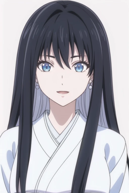 Simple white background,
Japanese clothes,  White kimono  , Wide sleeves, Long sleeves, 
blue eye, Black hair,bangs,Long hair,multicolored hair, 
, 20 years old,junior,beautiful long legs,beautiful body,
beautiful Nose,beautiful character design, perfect eye, perfect face,expressive eye,Perfect balance,
I'm watching the viewer,(Focus on her face), close your mouth, (chaste_big_eye:1.0),(light_laugh:0.3),
Official Art,  very detailed CG unity 8k wallpaper ,  perfect lighting,fancy, light_Front_face_lighting, white skin ,
(masterpiece:1.0),(best_quality:1.0), 초 high resolution,4K,ultra-detailed,
 Pictures from nighttime stress , 8k, HDR,  high resolution,  absurd :1.2,  Kodak Portra 400 , film grain,  Blurry background , Bokeh:1.2, Lens Flare, (vibrant_color:1.2),Professional photography,
(beautiful,크기가 big_chest:1.4), (beautiful_face:1.5),(small_waist),