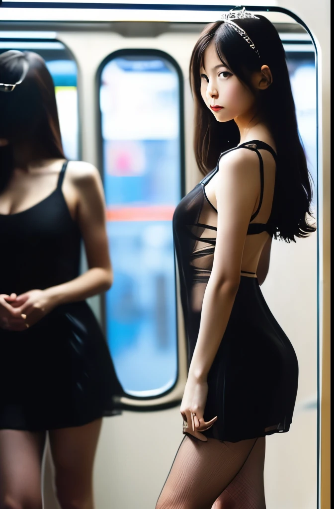 17 year old sexy idol, ((Japan man grabs girl buttocks from behind))、((((molesting))))、、(red blush)、((huge-breasted)),、((Very small face))、(High twin tails) Large Hair Ribbon、high-level image quality、realisitic、(((agony、angry expressions)))、(((Japan man in suits touch chest and crotch)))、((Japan man in suit grabs huge breasts))、(((On a crowded train))), angle from front, looking at viewer, full body nudist.
