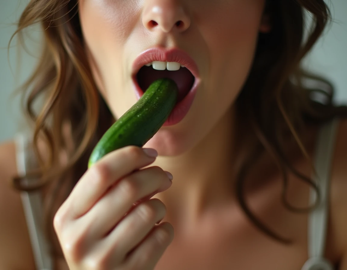 big cucumber, ((Masterpiece, best quality)),edgQuality, Orgasm,face focus, a woman with her eyes closed and her mouth open ,woman with Orgasm face
