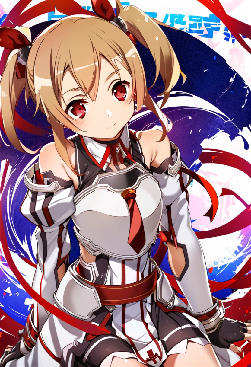 silica,   1 girl, Brown Hair,   medium hair  ,  twin tails, armor, Red eyes, Gloves, breastplate, short   twin tails,   fingerless Gloves,   Shoulder  , off   Shoulder  , ,    Hair Ribbon , Red ribbon, Alone, 