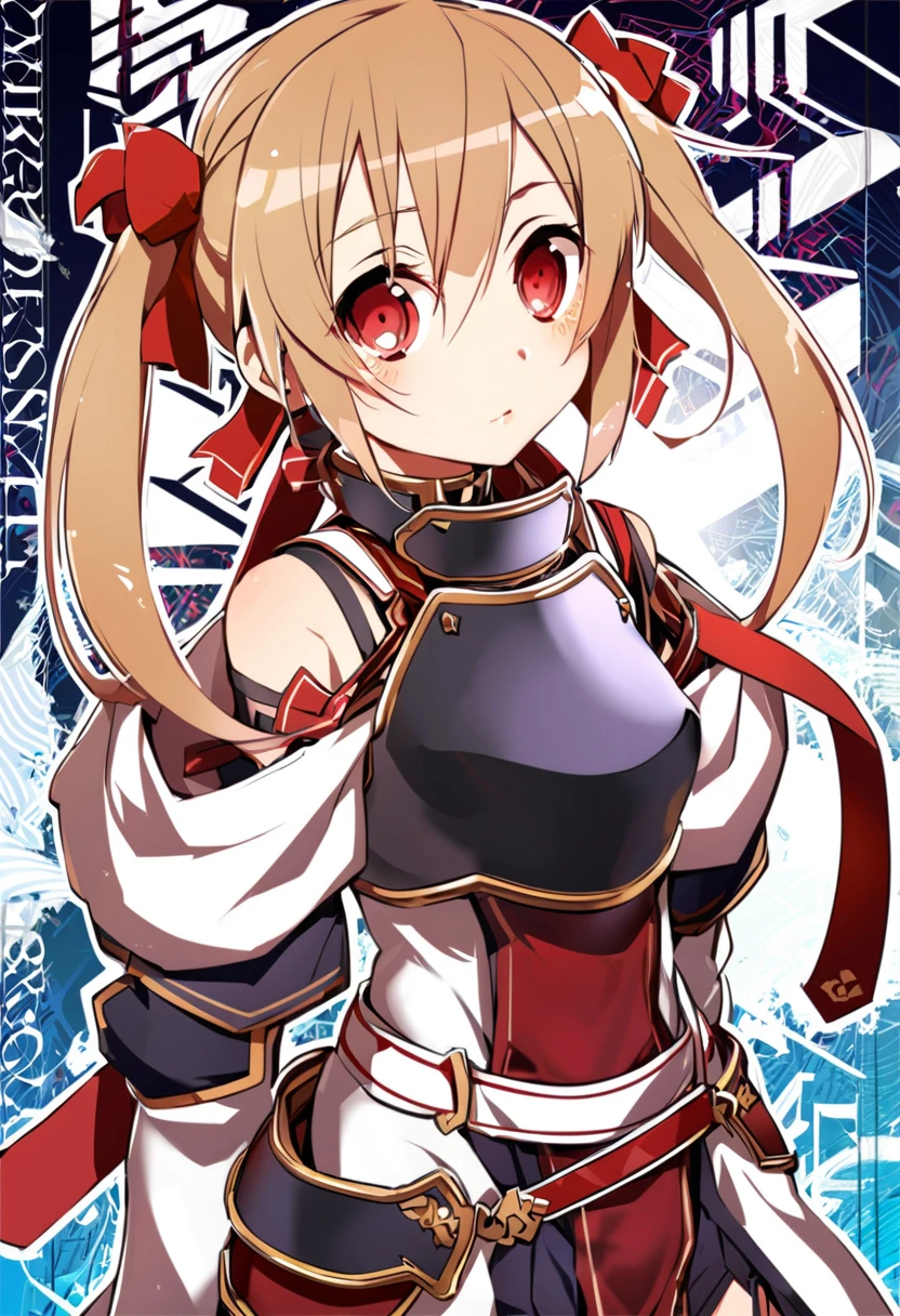 silica,   1 girl, Brown Hair,   medium hair  ,  twin tails, armor, Red eyes, Gloves, breastplate, short   twin tails,   fingerless Gloves,   Shoulder  , off   Shoulder  , ,    Hair Ribbon , Red ribbon, Alone, 