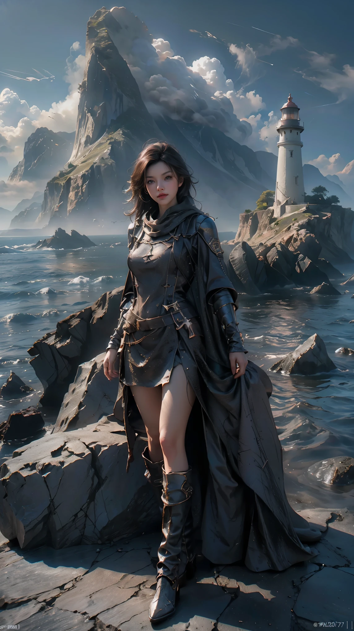 lighthouse on a rocky island with a cloudy sky above, realistic fantasy render, amazing wallpaper, lighthouse, beautiful 3 d concept art, epic digital concept art, 4k highly detailed digital art, concept art 4k, concept art 4k, photorealistic concept art, 3d rendered matte painting, rolands zilvinskis 3d render art, detailed 4k concept art