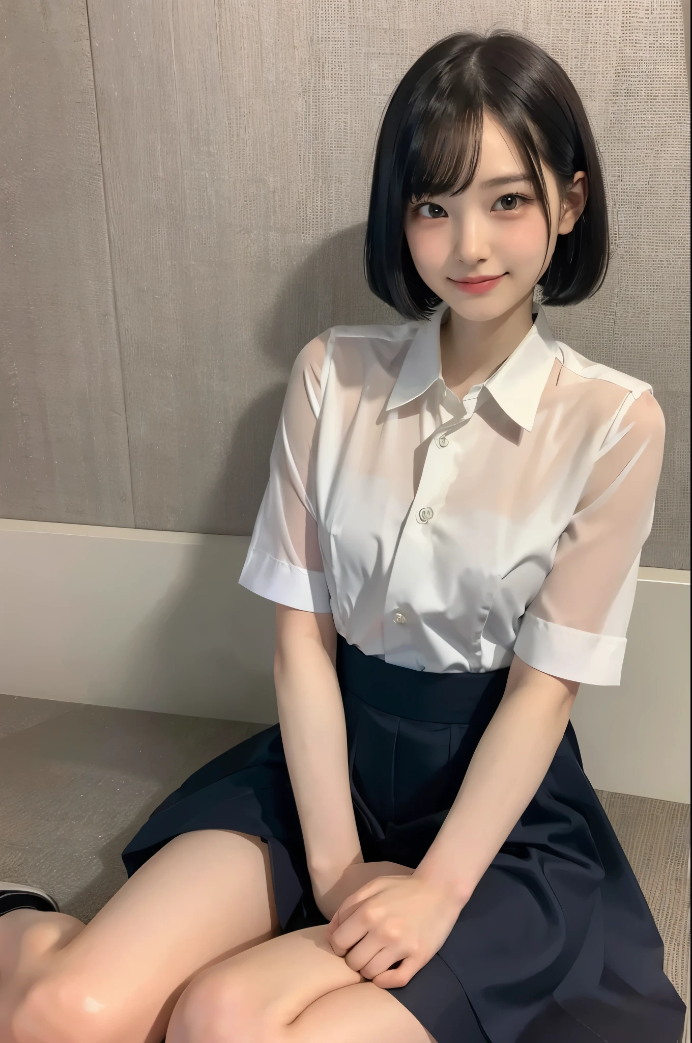 168
Shorthair, a 20 yo woman, gentle smile, working suit, shokkaku hair-style,
