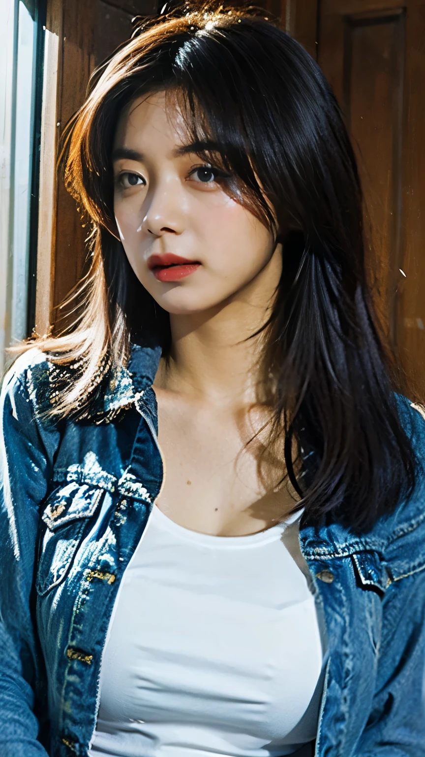 Big Breasts　Busty　Denim jacket　Completely naked