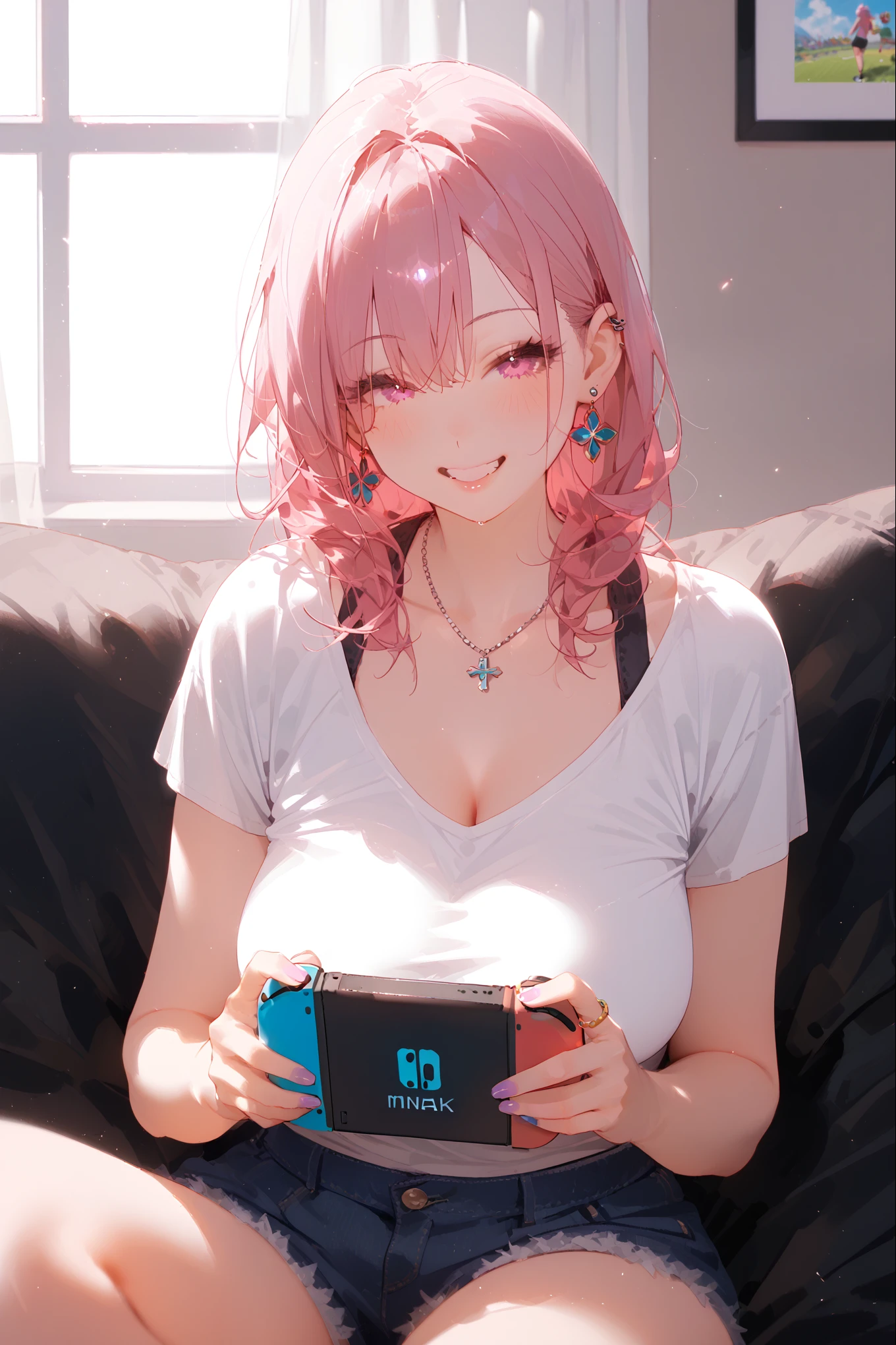 score_9, score_8_up, score_7_up,score_6_up, inzaniak, detailed , 1girl , , , breasts, , my plump stepsister , , naughty, , we playing games on Nintendo switch, 