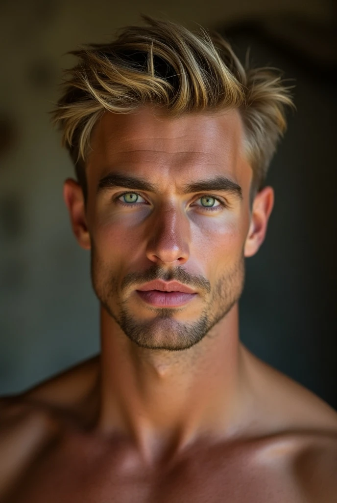 photograph of a blond Italian man with blue eyes and a well-groomed physique