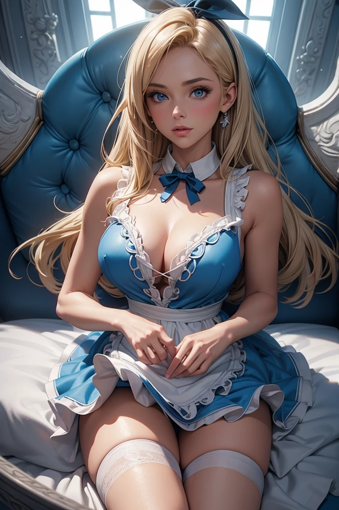 [blue:aqua:0.65] theme, masterpiece, a girl's masterpiece, detailed visual art, blue eyes, light blonde hair, long hair, collarbone, royal princess, elegant, gorgeous quinceanera corset, corset piercing, detailed layered skirt, [detailed frills: 0.1], [frilled dress: 0.1], embroidery, [details princess dress: 0.1], off-the-shoulder, big breasts: 1.3, open crotch, thigh seam, garter belt, groin, [NSFW| uncensored], (simple background: 1.1), low-winged, full-body