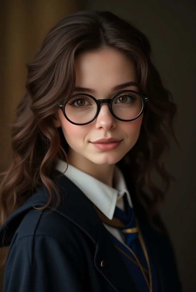 ((wallpaper 8k)), ((high detailed)), ((masterpiece)), ((best quality:1.2)), ((hdr)), ((absurdres)), ((RAW photo)), (looking at viewer:1.5), (from above:1.2),wide angle, 20 years old nerd girl, extra cute face, (smirk:1.4), pale skin, black hair, messy hair, (bangs over eyes:1.5),(white blouse:1.5), wetshirt, huge breast, (black glasses:1.1) (round glasses:1.5) , (portrait:1.3), old library full of books, library background,