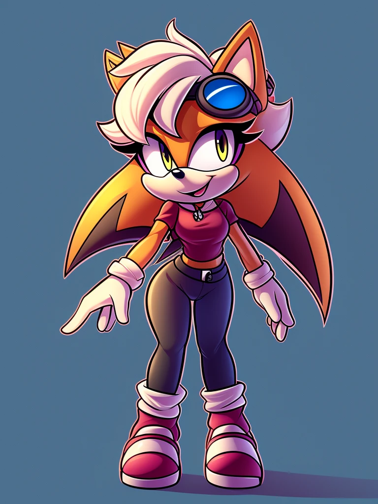 Female, mobian, suger glider, goggles on head,characteristic: yellow hedgehog