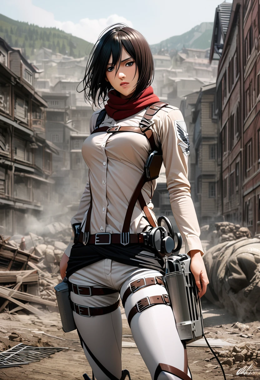 (((mikasa from Shingeki no Kyojin))), ultra detailed, accurate, sexy, attack titan_background.