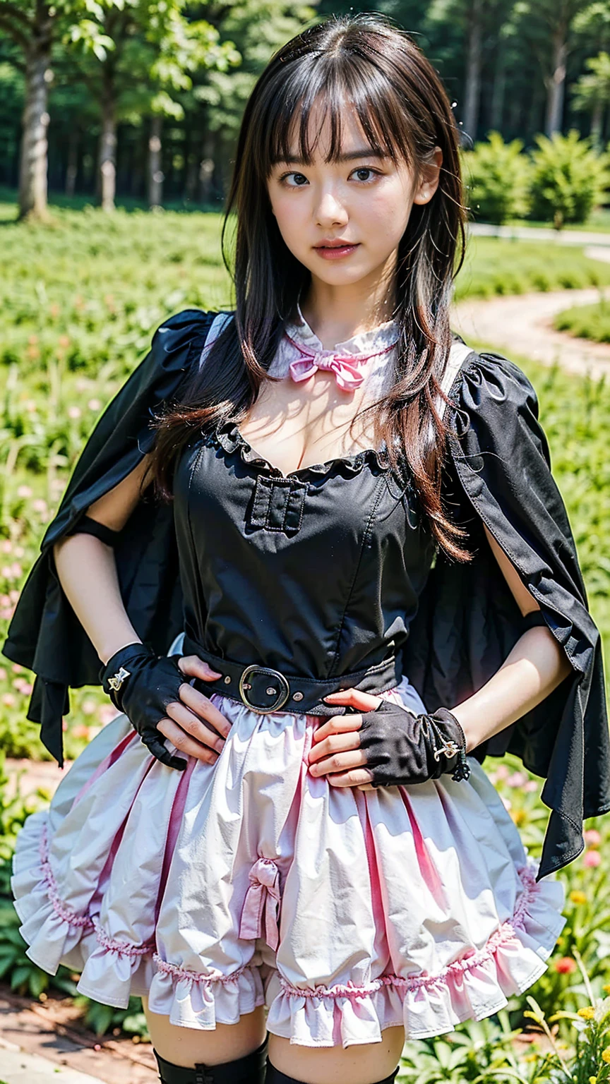 (8k、Raw photography、Highest quality、masterpiece:1.2),(Black Hair、Dark Eyes:1.9),(:1.6)、View your audience,Viewed from the front,White skin,(:1.4)、(Tight waist:1.6)、(Clothes that accentuate the shape of the breasts:1.0)、(Big Breasts :1.3)、Slim figure、Ultra-high resolution,beautiful,beautiful fece,(One person、No background:1.9),whole bodyボディー,Japanese women,(reality的:1.37)、Photon Mapping,reality、(Baby-faced and cute: 1.4)、(Cute Smile: 1.8)、(Round face: 1.8)、Radio City、Physically Based Rendering、Depth of field rally background、photograph, (I can see your knees、Thigh close-up:1.8),(:1.6),whole body、Great quality