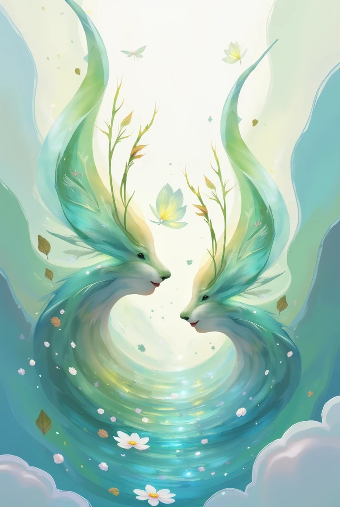 "A serene, abstract image representing peace. The composition features soft blues, light greens, and whites, with smooth, flowing lines that create a sense of calm and balance. The background is light and airy, with shapes that gradually blend into each other, evoking a deep sense of inner stillness."