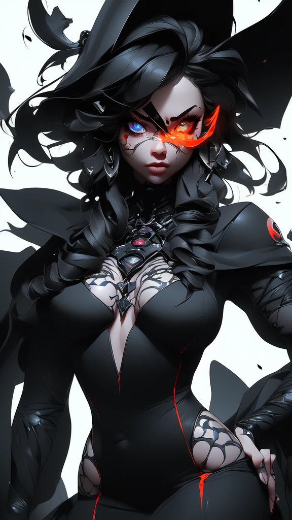 Black woman, sensuous, curvaceous, carnal,cool, powerful, (wearing cybernetic  grim Reaper mask, cyberpunk mecha ninja, mecha holographic dress, an orange bracelet:1.2), braids, long hair, (heterochromia eyes:1.2), big , (chocolate-skinned female, statuesque, voluptuous, braided black hair, soft heart-shaped face, concaved Nubian button nose, powerful. , tone, slender physique, heart hips, an eye-catching beauty, bottom-Heavy: Red green, and orange neon blacklight art, Masterpiece, hyper-aesthetic, hyper-absurd resolution, atmospheric perspective, depth of field, atmospheric shading, atmospheric lighting, ultra-high resolution, cinematic lighting, thick line detailed animation,4k, hyper resolution animation, best quality, expressive eyes, perfect face, perfect eyes, perfect anatomy, perfect physique, perfect hands, dynamic shading, dynamic pose, dynamic perspective, dynamic line of action, Raw sensuality
(masterpiece),((Highly detailed lblack short hair)),((expressive blue eyes)),(Highly detailed black biker outfit),deep cleavage,serious expression,extremely beautiful mature woman, milf,pale white skin,silver jewelry,best quality,cel shading,8K HD,highly detaild face, highly detaild eyes,flat color,(fullbody angle),high contrast,ufotable art style,contrapposto,white background
Tattoo Black Mask SKULL Black Eyepatch Best Quality, UHD, Quality, High Quality, Black Hair, Odd Eye Mesh Color Glowing Light, Cinematic Lighting, Chromatic
