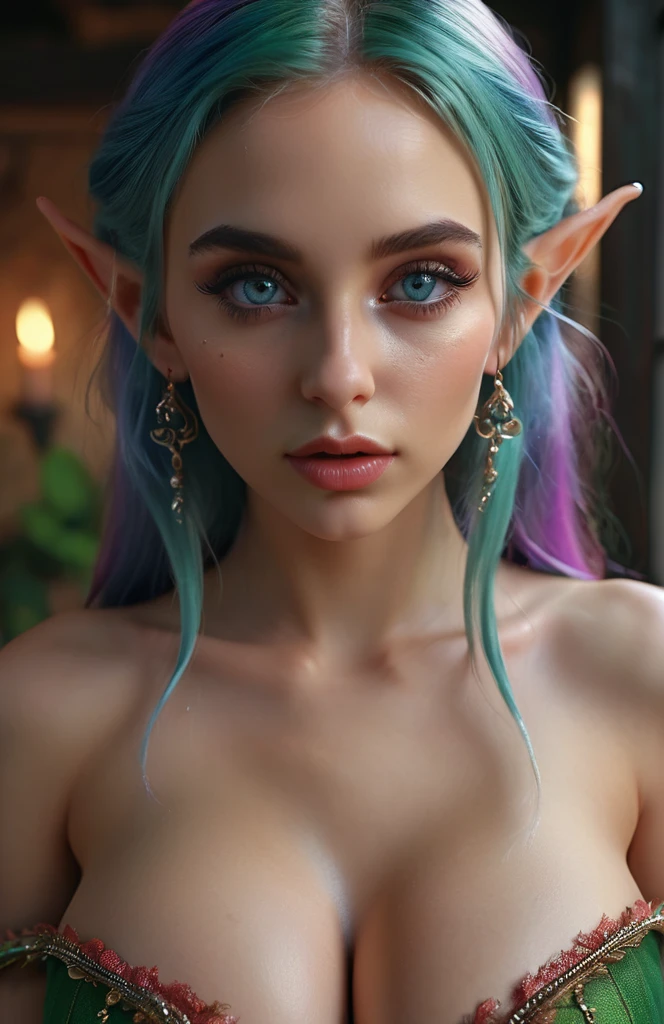 Ultra-detailed complex 3D rendering of the face, (masterpiece, top quality, octane rendering,), glamour shots full body image, very beautiful young elves, cleavage, (highly detailed skin: 1.2), (exposure: 1.1), ((blue micro bikini: 1.95)))). , 8k, (((very soft breasts)), (((conspicuous large pink areola)), beautiful Caucasian woman with white skin with full soft breasts with big buttocks, one, long braided hair, big breasts, dynamic angle, (((huge breasts: 2.4)), ultra-realistic photos, (((((brown-haired))), futuristic urban background, facial muscles, ((((detailed and glamorous silver crown)))), In the style of Marvel Comics, ArtStation Trends, Clear Focus, Intricate Detail, Very Detailed, Detailed Green Eyes, Very Detailed, Sharp Focus, Digital Rendering, Professional, Abs, Lip Gloss, Glossy Skin, Sexy Pose, Canon EOS R 6 Shot, Gold Tattoos All Over the Body, (Sexy Pose))),