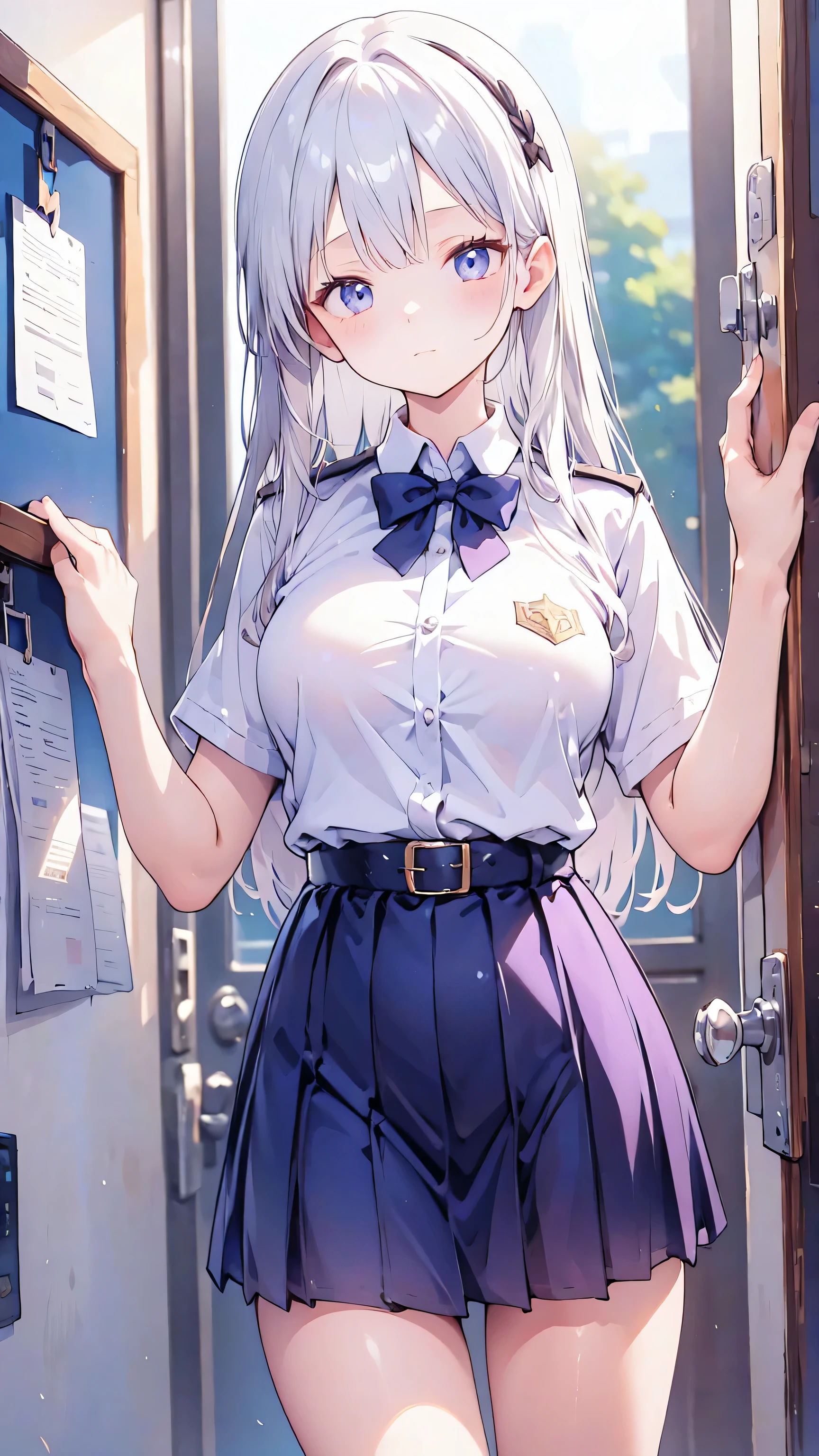 masutepiece, Best Quality,Illustration, Wallpaper, Ultra Detail, 32K, Little Face Lori、(((molesting)))、ren Detailed eyes, Short hair、(fear:1.5)、(Teary-eyed:1.5)、(((Cute Silver Underwear)))、(blazers、Kilted skirt)、ample breasts、((Morester))、inside in room、((A girl sandwiched between her breasts by a man))