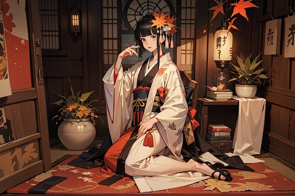 (((flat art)))、(((kimono、autumn leaves、maple、 fur_trim, , Long-sleeved kimono))),maple、(((Flat Art)))、Sword Art,(((A girl with long, straight black hair,blunt bangs))), very long hair ,, (masterpiece、Best Quality、Best Quality、Official Art、 beautiful 、aesthetic:1.2)、 , Plain Background, White background,  fantasy, detailed  fantasy,Beautiful Face,  beautiful eyes,  dark color, Center of chest (A little big), Beautiful Skin, cute, very delicate and beautiful , ( beautiful 細部までこだわった顔:1.0), (detailed Deep Eyes), Deep Eyes,  Shiny Skin , Portraiture, , young, ,{{ Beautiful Finger Details }}, hair, A moderately beautiful chest:1.0,(masterpiece:1.2), Best Quality,  Kampala,  Kampala,  perfect face, Japan&#39;s Heian Period , Priestess Girl, Fox Mask , (Round eyebrows) , kimono , ( Peony Flowers Bloom :0.8) ,  Snow Is Falling  , Steamy breath , Kagura Dance , passion , Drinking Amazake  , I&#39;m a drinker , ,(((maple)))