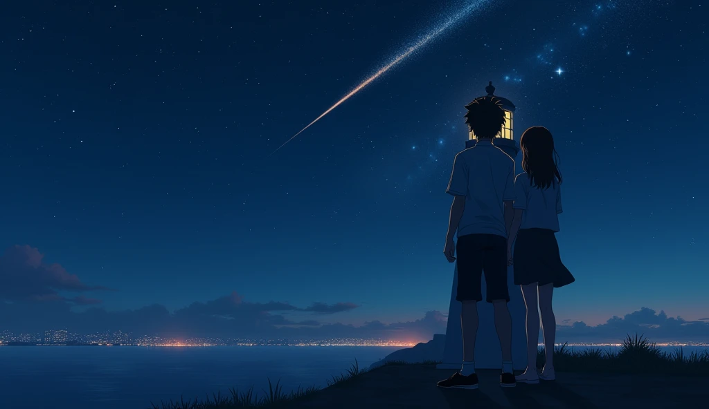 Under the Stars, A boy and a woman are watching the stars on a tall ...