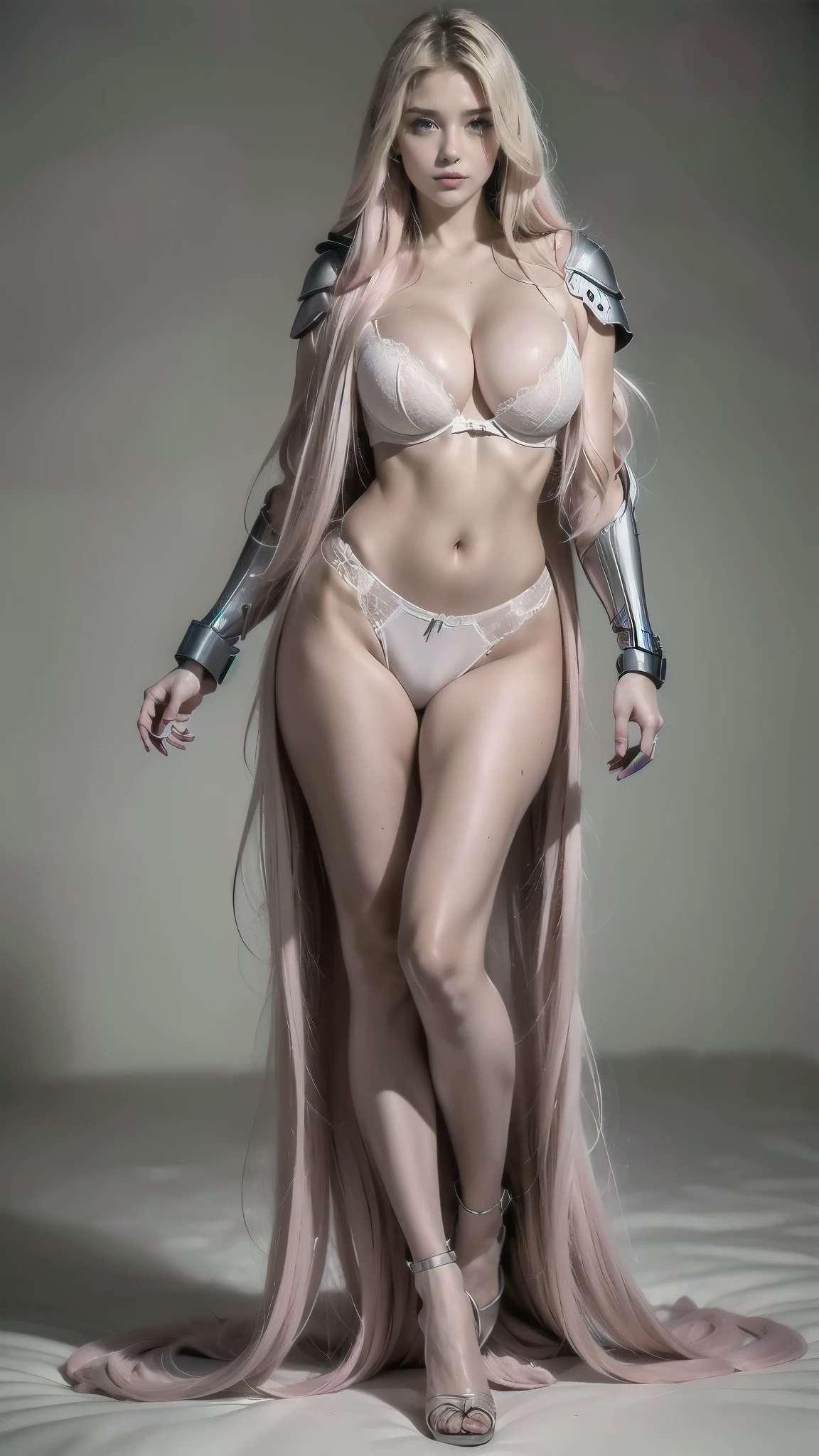 há uma mulher em um traje prateado em pé em uma cama, armadura de biquíni cavaleiro feminino, skintight Armadura de prata, with sleek Armadura de prata, vestido com uma armadura de batalha etérea, Armadura de prata, garota com armadura de cavaleiro, Vestido com armadura leve, anjo em armadura de plástico, linda armadura, armadura preta pálida, Armadura de prata, sleek Armadura de prata, vestindo armadura de lâmina de bruxa, ([long hair hair]:1.8), (full body:1.8), (upper body up:0.3), (hyper realistic:1.4), (realistic:1.3), (best quality real texture skin), Detailed eyes, detailed face, PERSEPHONE, Big hips　White female　White underwear bite　White Lace Bra　Hips 1900cm　Super beautiful　Super beauty　de pele branca　Beautiful face　All white skin　Big Hips　Ten times bigger hips, dramatic, female triplets, breasts, white hair, red eyes, cleavage, long hair, curvy, large breasts, Big hips　White female　White underwear bite　White Lace Bra　Hips 1900cm　Super beautiful　Super beauty　de pele branca　japanese　Beautiful face　All white skin　Big Hips　Ten times bigger hips　Hips super big　Huge Hips　Both of them have white skin　The Hips are beautiful and super big　Super Huge Hips　Both of them are super fair-skinned　Big big hips　Super Big Hips　Beautiful big Hips　Her face is beautiful and cute Ultra Big Hips　Plump Hips　Background White　Super big hips　big ass beauty　Hips whip whip, no helmet, no masks, body proportions, (Chapped lips:1.4), (blush de nariz:1.2), foreshortening, black cuts, (eye contact), High contrast, ultra high resolution, high resolution, detailed, rosto limpo,  (rosto sensual:1.5), (Grandes olhos roxos:1.2), (olhos ultra detalhados:1.4), (Olhos de alta resolução:1.1), (textura de pele ultra detalhada:1.4), PERSEPHONE, PERSÉFONE, Perséfone, (SFW:1.5),  (full body:1.8), (upper body up:0.3), (hyper realistic:1.4), (realistic:1.3), (best quality real texture skin), Detailed eyes, detailed face, cameltoe
