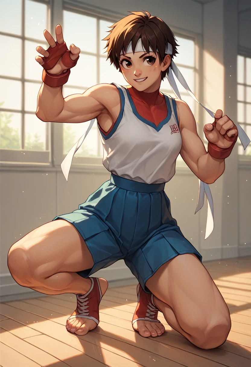  Sakura Kasugano,  butterfly pose toes, throw, In training room 