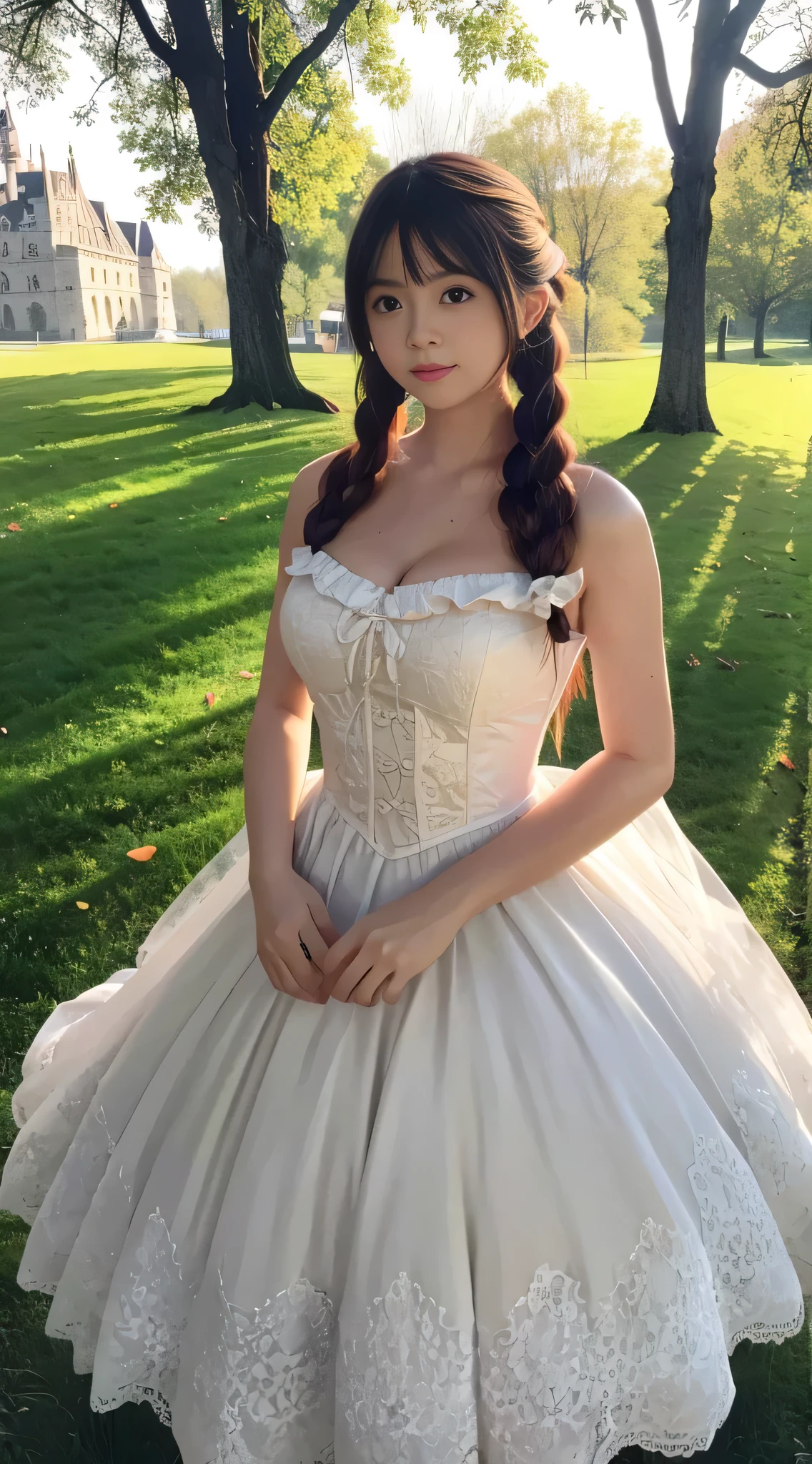 （8K， RAW photos， best qualtiy， tmasterpiece：1.2），（realisticlying， photograph realistic：1.4)
****ta costume，Lace， Aerith Gainsborough， The upper part of the body，exposed bare shoulders，  Old castle， high high quality， Adobe Lightroom， highly detailed skin， looking at viewer，