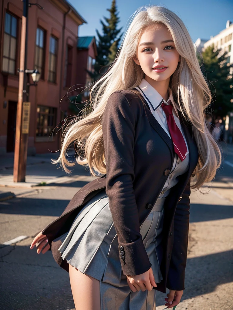 ( A picture of a super beautiful white-haired Russian schoolgirl duo standing:1.2)(The sexiest woman in the Arab world)(Smiling:1.2)(16k, RAW Photos, Best Quality, masterpiece: 1.2),( glossy wavy long hair greatly tousled by the wind :1.1) Super detailed,  super resolution, (Genuine, Genuine photos: 1.37), Portraiture,  high resolution RAW color photo , Professional photos,  very detailed, 8k wallpaper,  very detailed CG Unity 8k wallpaper,  very detailed beautiful girl,  very detailed faces,(A spectacular spot where you can see the winter starry sky :1.2)(Tight school uniform:1.2)(whole body)(Skinny but big boobs:1.1)(かわいいタイトな半袖School uniform style outfit:1.2)School uniform style outfit,light gray eyes,from side,Winter student coat 