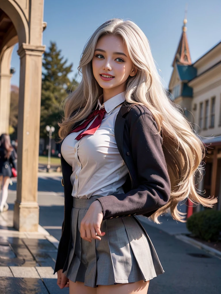 ( A picture of a super beautiful white-haired Russian schoolgirl duo standing:1.2)(The sexiest woman in the Arab world)(Smiling:1.2)(16k, RAW Photos, Best Quality, masterpiece: 1.2),( glossy wavy long hair greatly tousled by the wind :1.1) Super detailed,  super resolution, (Genuine, Genuine photos: 1.37), Portraiture,  high resolution RAW color photo , Professional photos,  very detailed, 8k wallpaper,  very detailed CG Unity 8k wallpaper,  very detailed beautiful girl,  very detailed faces,(A spectacular spot where you can see the winter starry sky :1.2)(Tight school uniform:1.2)(whole body)(Skinny but big boobs:1.1)(かわいいタイトな半袖School uniform style outfit:1.2)School uniform style outfit,light gray eyes,from side,Winter student coat (NSFW:1.3)