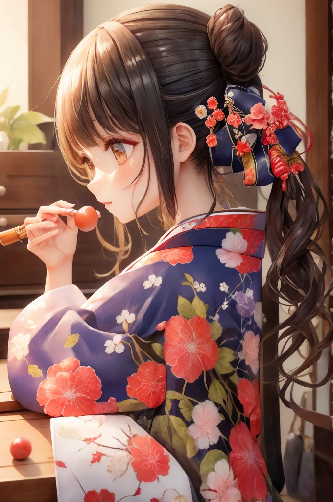 A girl wearing a kimono and playing Go