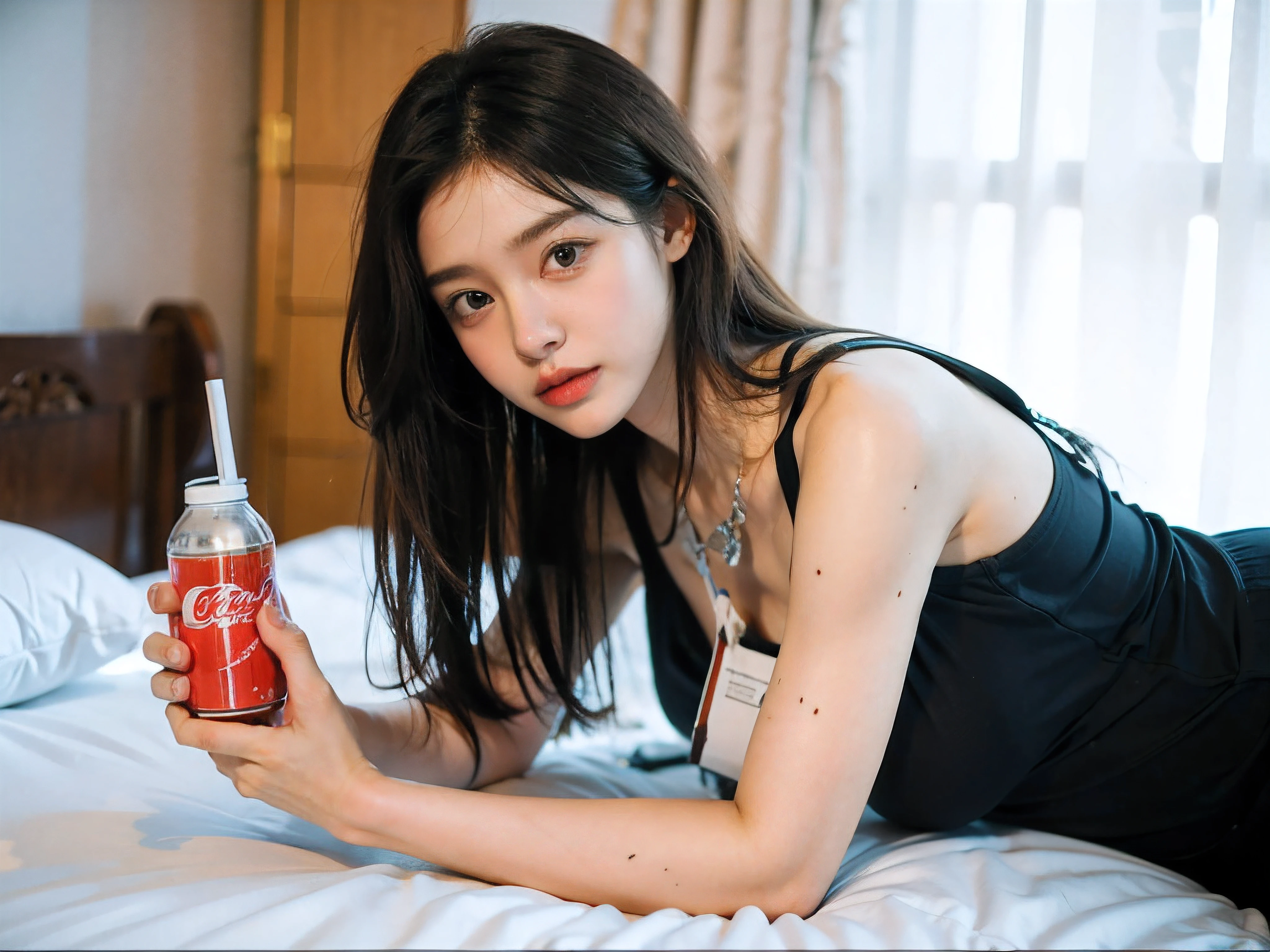There's a woman who's sitting at a table with a mobile phone, linda mulher coreana jovem, menina coreana, mulher coreana jovem bonita, Mulher sul-coreana bonita, young adorable korean face, menina jovem e bonito, Beautiful Asian girl, Jaeyeon Nam, Ulzzang, Atriz coreana bonito, quente com sol brilhante, young cute wan asian face, gorgeous chinese model