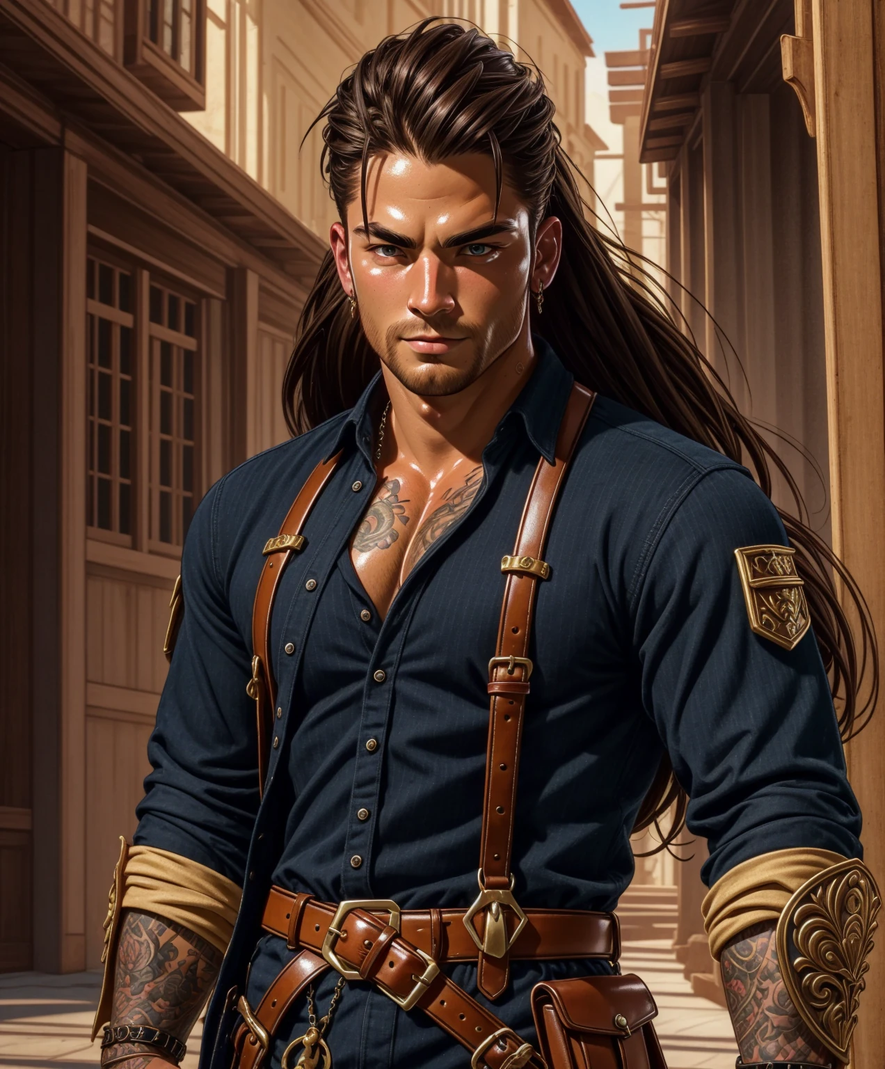 score_9_up, score_8_up, score_7_up, score_6_up, score_5_up, BREAK, Attractive and smug male character for a fantasy setting.  Looks like a handsome, physically attractive male hero for a dark fantasy setting.  Long hair in a rugged shag style.  hyper detailed, gothic art, intricate details, ultra detailed,, ultra detailed clothes, epic masterpiece, ultra detailed, intricate details, award winning, fantasy art concept masterpiece, trending on Artstation, digital art, unreal engine, 8k, ultra HD, centered image masterpiece:1.5