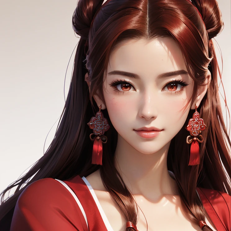 Close up of a woman wearing a red dress and holding a fan,  Aerith Gainsborough ,  charming portrait of Aeris , beautiful  Aerith Gainsborough , mai shiranui, Sakimi-chan, Yun Ling, Portrait of Tifa Lockhart, Portrait of Chun-Li , Portrait of Chun-Li , Yaoi Kasuma, Inspired by Shu Ren, Ayami Kojima