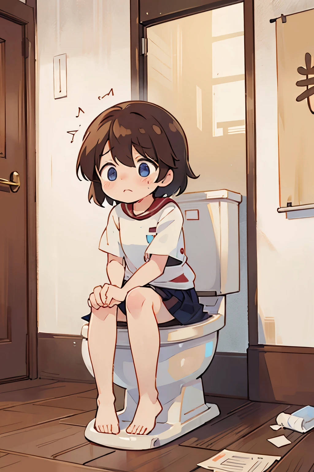 Defecation、shame、Teary-eyed、toilet、 don't wear panties