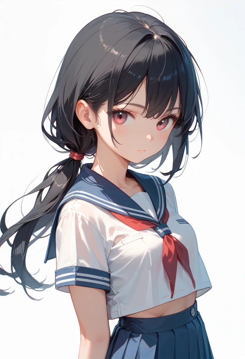 Long Hair,Low Ponytail,Black Hair,Small breasts,Sailor suit