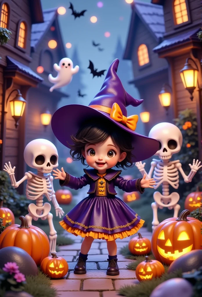 Micro Landscape。Halloween music festival。Adorable kids and skeletons。Pumpkins and ghosts。Fascinating lighting。