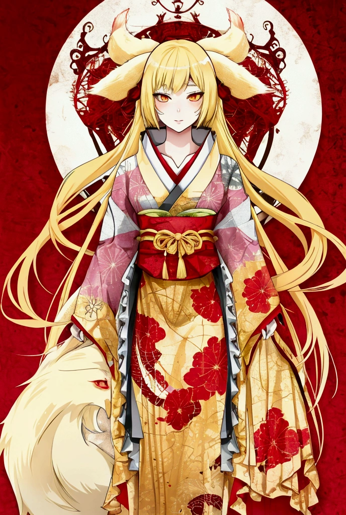 anime female kitsune with blonde hair and red tattoos