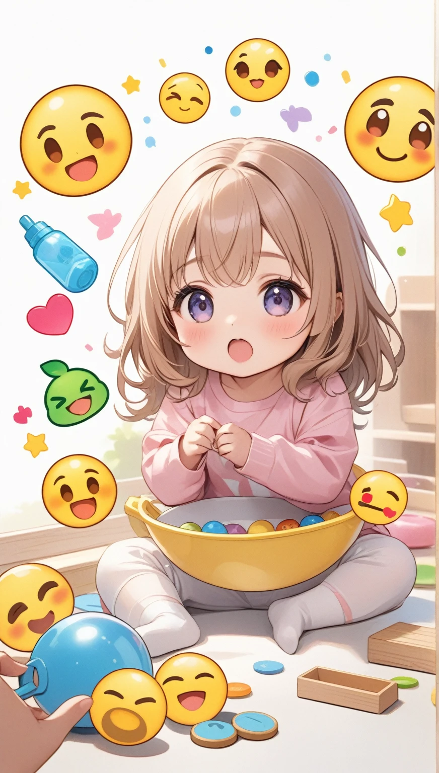  best quality , masterpiece,  Kyrie light mash,  ***********s 、(Chibi: 0.6), stickers, Emoji, cute,   White Background , ((Playtime at preschool )),