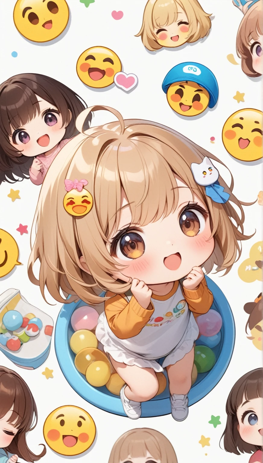  best quality , masterpiece,  Kyrie light mash,   girls 、(Chibi: 0.6), stickers, Emoji, cute,   White Background , ((Playtime at presch