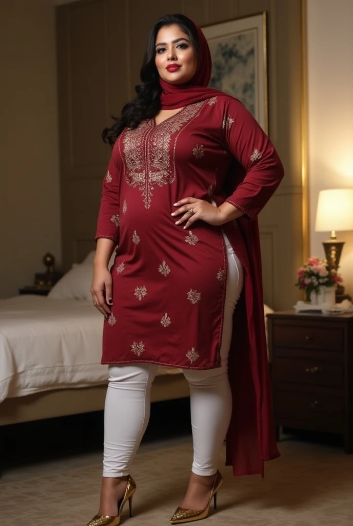 (girl in office room, luxurious office room),
(((Full body shot))), (Indian babe), (standing position), (looking at viewers, front view shots), (masterpiece, hyper realistic, hyper detailed, photorealists), 1girl, 20 years old lady, 16k, FHD, UHD, high quality pictures, extremely detailed, candid brightness, candid shots, extreme detailed, colorful, highest detailed, (iconic picture shot, perfect brightness, perfect contrast, perfect colour), (pretty face, iconic face), (detailed face, detailed eye, detailed lips, detailed neck, ultra realistic face, ultra realistic eye, ultra realistic lips), (attractive hair style, detailed hair style), (sagging perky breasts, perfect rounded breasts, attractive breasts), (attractive body figure, perfect body figure, perfect figure, curvy_figure attractive, hourglass body), (beautiful High heels, fancy high heels),
(beautiful girl in Indian outfits),
(beautiful and aesthetic),
((Masterpiece straight-line kurta, luxurious kurta, iconic kurta), (fancy A-line kurta), (embroidery red kurta), iconic kurta, flared kurta, long skinny sleeves, ruffled kurta, fancy leggings, embroidery leggings, beautiful leggings), ,., , ,