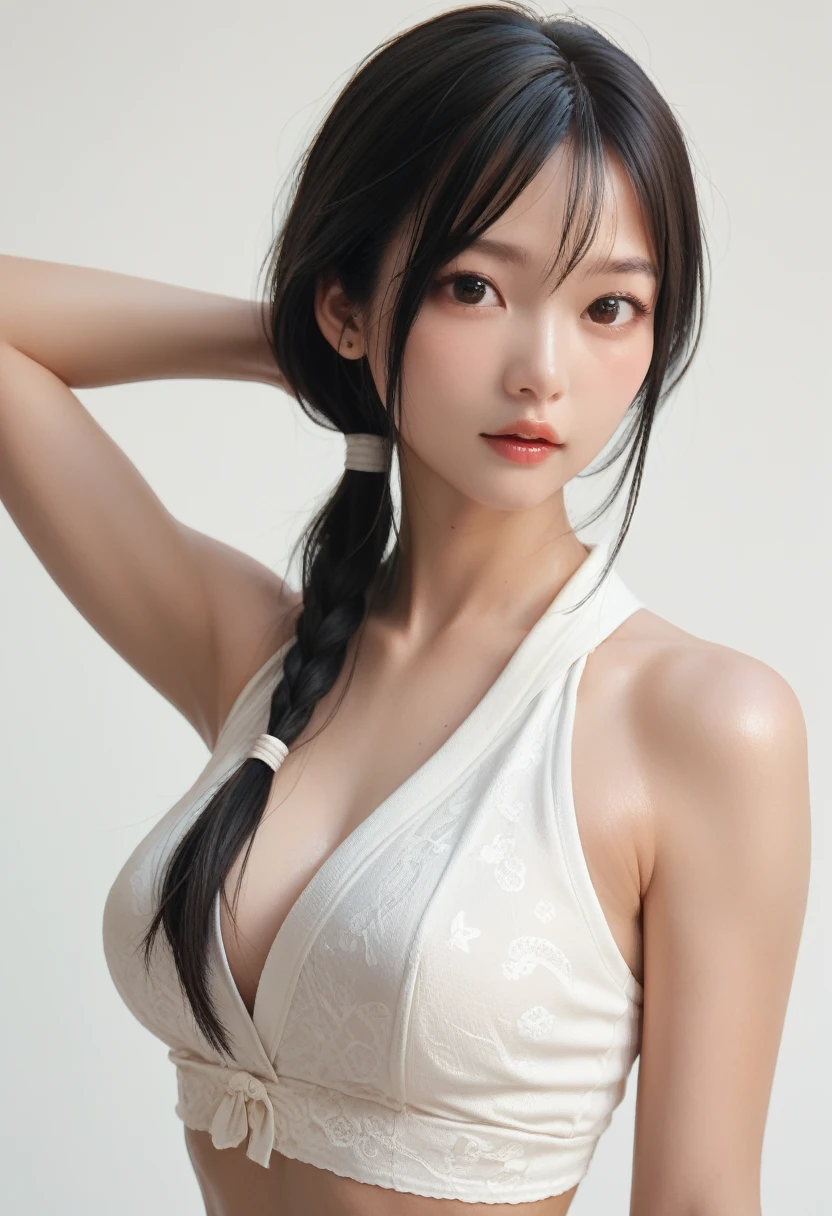 Asian,Long Hair,Low Ponytail,Black Hair,busty