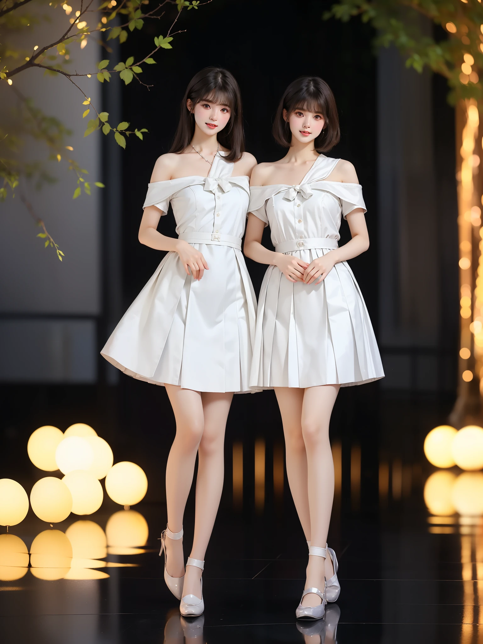 nogizaka_costume ((full body)), (Asian beauty: 1.3), girl, solo, ((single bare shoulder)), ((Pleated skirt, very short hemline)), (toned body: 1.2), (naturally large breasts: 1.1), (visible cleavage: 0.8), (smooth flawless skin: 1.2), (perfect anatomical proportions: 1.3), (anatomically correct legs: 1.3), (elegantly long legs: 1.3), 1.1) Hands gently lift the skirt, (detailed features: 1.2), (big bright eyes: 1.1), (long eyelashes: 1.1), charming smile, gentle and confident expression, Head slightly tilted, long flowing hair, (night scene: 1.1), (starry sky: 1.0), (space background: 0.9), (professional soft light: 1.2), (warm tone: 1.1), (Masterpiece: 1.4), (Super Detail: 1.3), (Sharp focus: 1.2), (Realistic: 1.2), (Hi-Fi: 1.1)