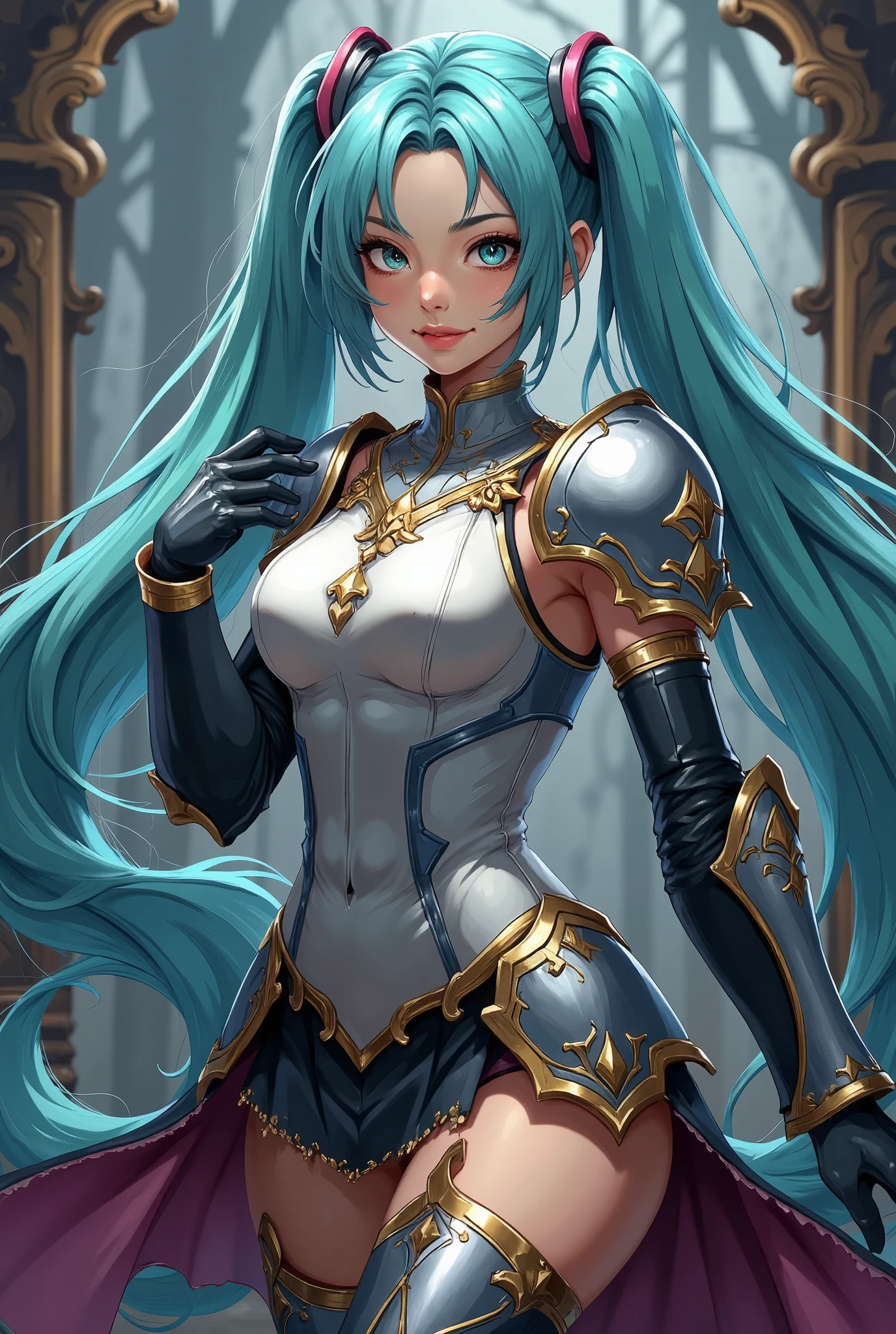 (masterpiece、Best Quality、Best Quality、Official Art、Beautiful and beautiful:1.2)、(One person:1.3) Hatsune Miku、 twin tails,Beautiful breasts, Model Shooting Style , (  Highly Detailed CG Unity 8k Wallpaper  ),  Full shot body photos of the world&#39;s most beautiful artworks, coat armor, Professional and spectacular oil painting by Ed Blinkey, Athi Gairan,   studio Ghibli  , by Jeremy Mann , Greg Manchess, Antonio Moro,  trending on ArtStation,  HUGE GOLDEN BEAR  , Complex,  high detail,  sharp concentration , dramatic,  midjourney and photorealistic painting art by Greg Luckofsky, most viewed on Instagram