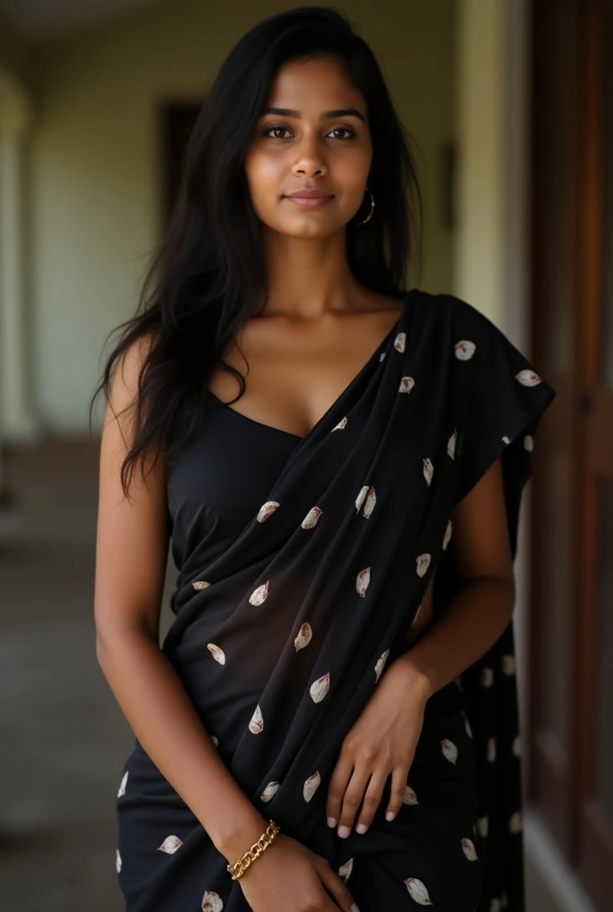 Posing back , wearing black saree , deep cut back , bengali look , Indian skin , hiding face ,7 0 mm portrait, portrait shot, close - up portrait shot, close up portrait shot, photo of a beautiful woman