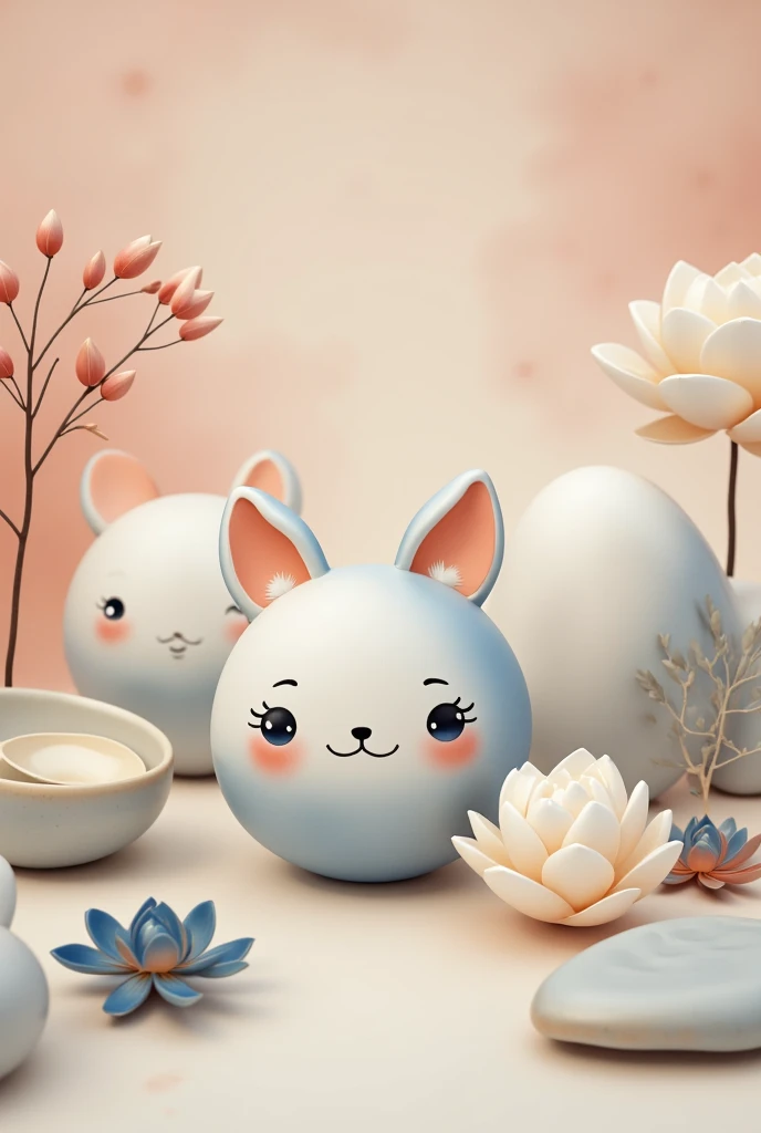 cute background , pottery with cute faces,  smooth pottery with cute faces