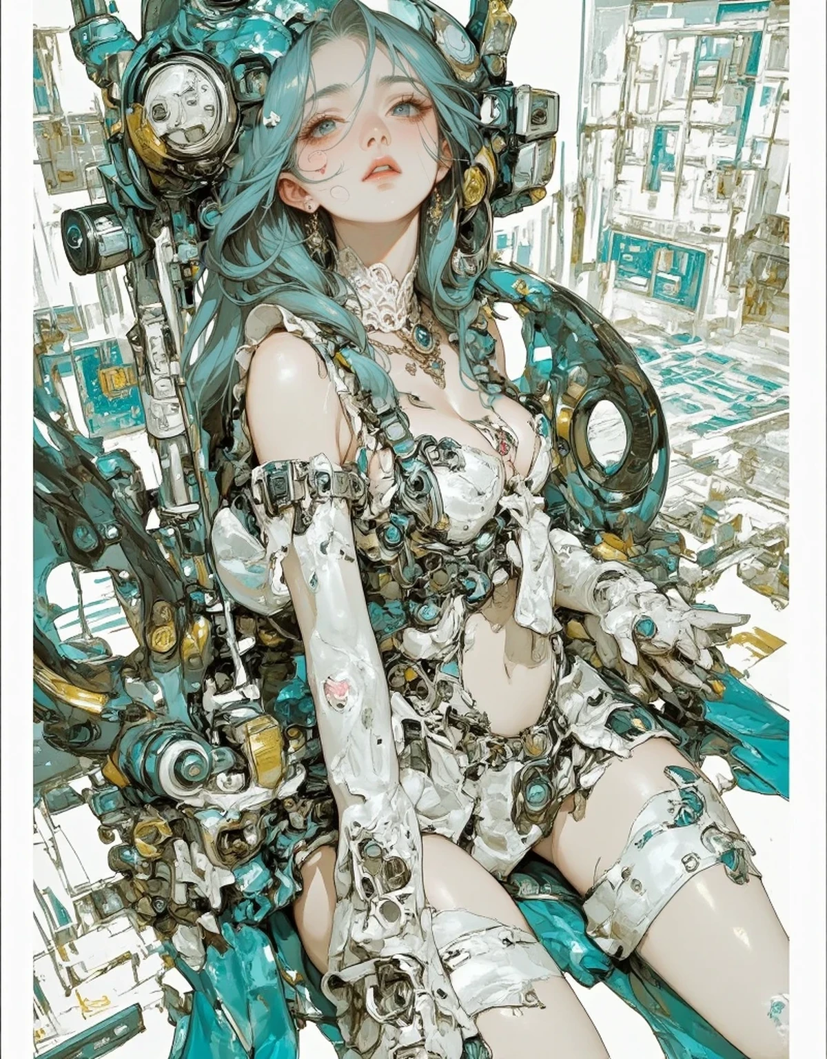 Highest quality,masterpiece,Ultra-high resolution,mechanical，Cruel Machine Girl、Mixing tube、nsfw,BDSM