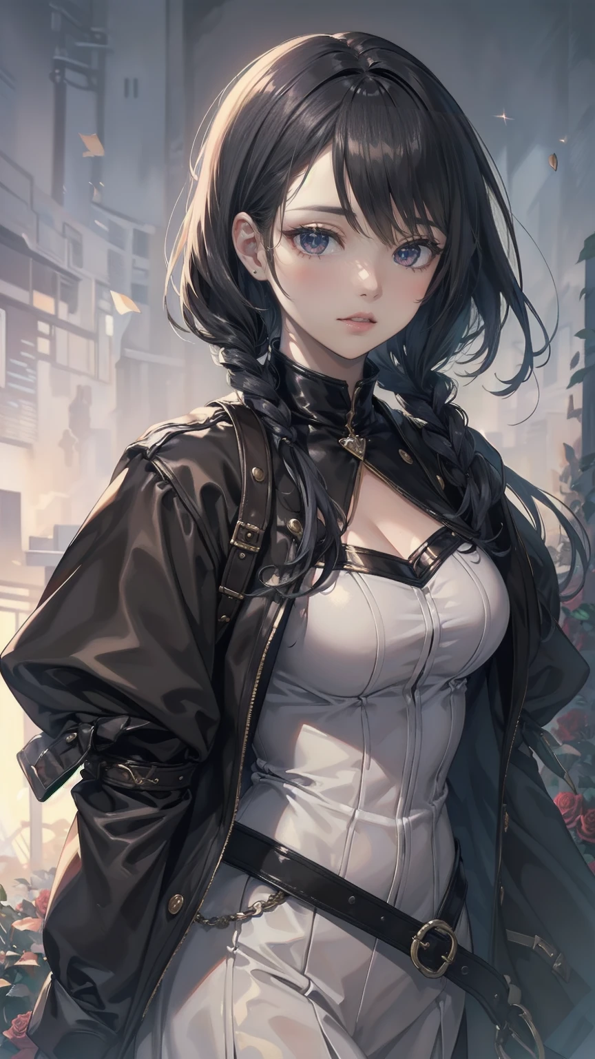 ( BEAUTIFUL GIRLS:1.3), 1 GIRL WITH HIM,masterpiece,  super high resolution  ,  rich contrast ,high quality,8k,  Highly Detailed CG Unit Wallpaper ,Texture,That&#39;s ridiculous.,RAW photo,Highest quality Anime, leaning against a tree ,Ultra-precise eyes,  growing skin  ,Glitter Effect, Beautiful Shiny Lips ,knzkrnk  , Long Hair, Grey Hair,  side lock,  twin tails, Drill Hair, twin drills, bangs, Hair between the eyes,  Hair Ornament,  Hair Ribbon , Red eyes, medium breasts, score_9,  score_8_up,  score_7_up, sauce_Anime,( Cane with Rose Chips ),Theater stage,Tilt your head.,Gothicta,( Open Your Mouth Wide and Sing )