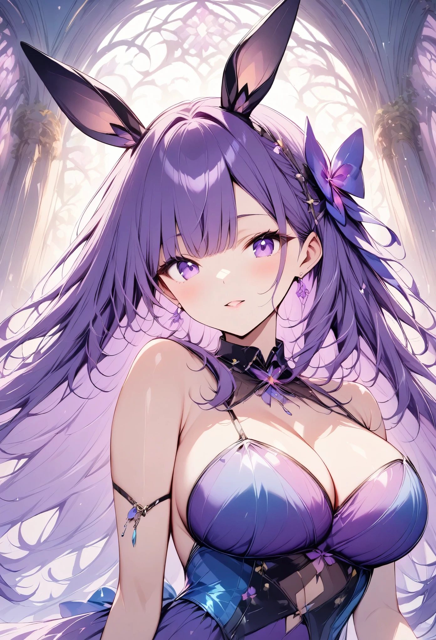 kiri , Works based on purple throughout 、Purple Hair、 long hair、Big Breasts、 sexy woman、 bunny girl、Fascinating backgrounds and hues 