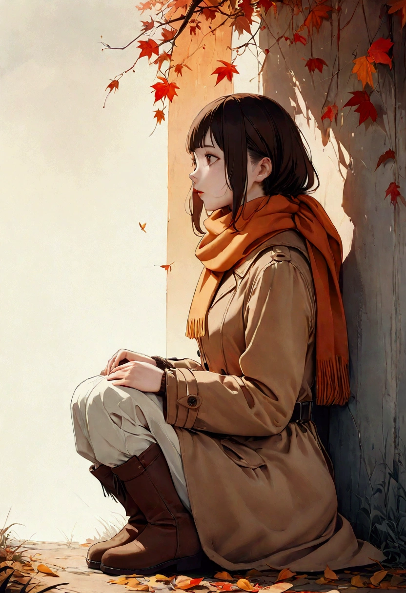 
(Soft layers of autumn colors),(Alone), 1 GIRL WITH HIM\(Long brown hair, cute, Autumn outfit, scarf, Coat, boots, Picking leaves\(Shining golden in the sunlight),Full Body, looking away \\),(from side:1.5), Long Hit, ( simple minimalism white background:1.5), break ,quality\(masterpiece, best quality,8k,非常に詳細なCGユニットのwallpaper,  Kampala, top-quality, top-quality real texture skin, Surreal,  hair on the back , RAW Photos, best quality, Advanced Details, wallpaper,Golden Ratio, High Saturation Realism, Vibrant colors,  dramatic lighting ,  Compelling Storytelling , Atmospheric landscape,  Presented on a Beautiful Plate ,  intricate details , Strong emotions,A dreamlike world\),
